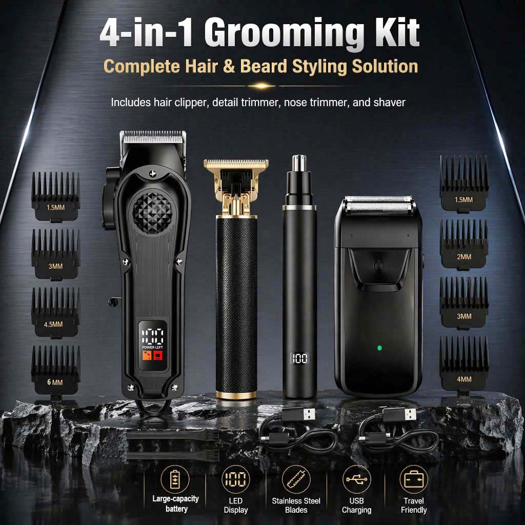 Home Barber - 4-in-1 Heren Haarklipperset met LED Display,