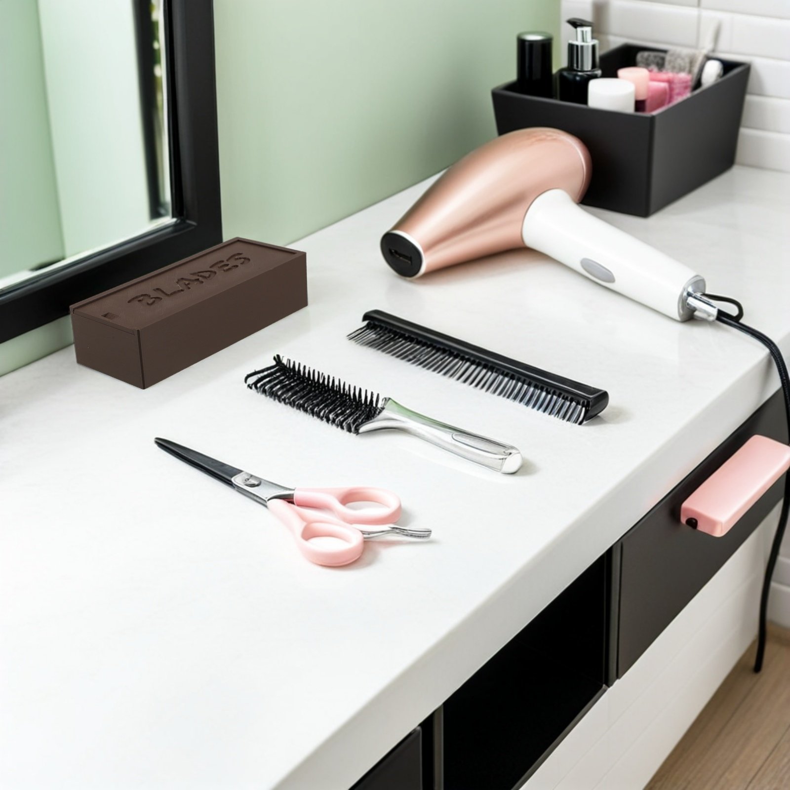Home Barber - Dubbelcompartimentige bruine plastic opbergkoffer voor scheermesjes,