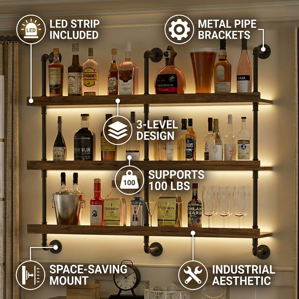 Wandgemonteerd wijnrek met LED - Home Bar Shelf recensie en prijs